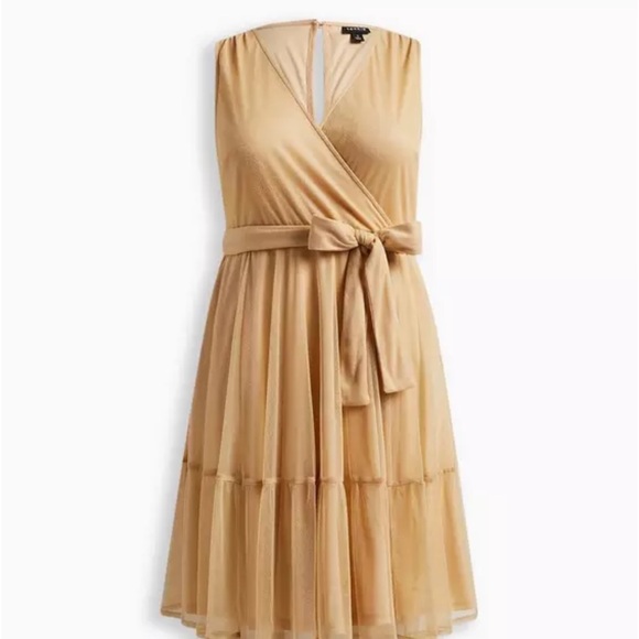 torrid Dresses & Skirts - Torrid Gold Midi Dress size 26, Glitter Lurex Surplice Tiered Dress